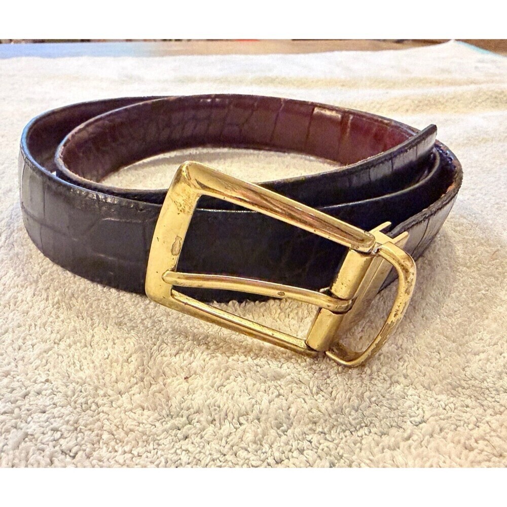 Men’s Brown Black Leather Belt Reversible Brass Buckle 38 Classic Golf 1” wide
